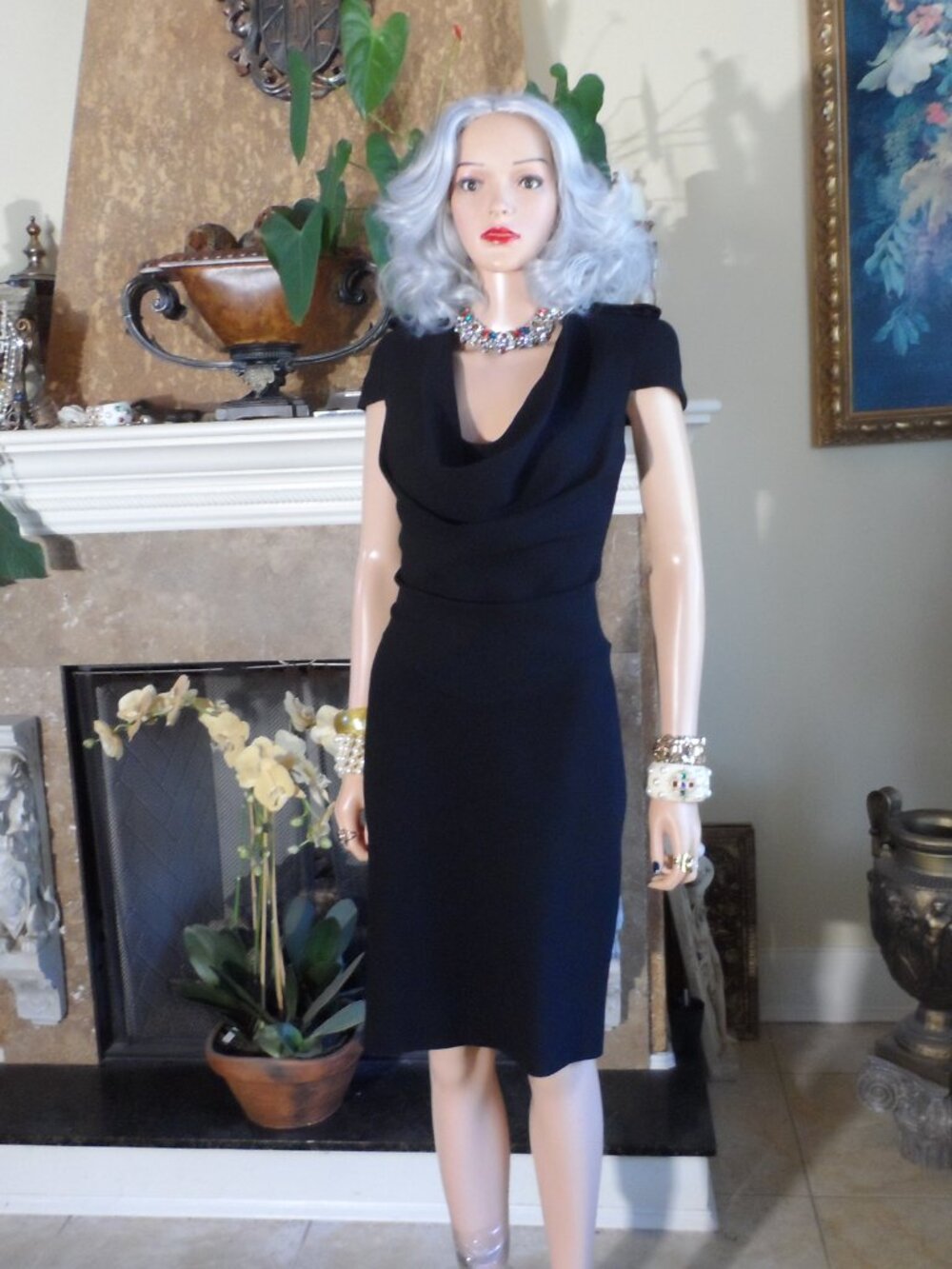 Alexander McQueen Black Wool Draped Sheath Dress IT 46 US 10